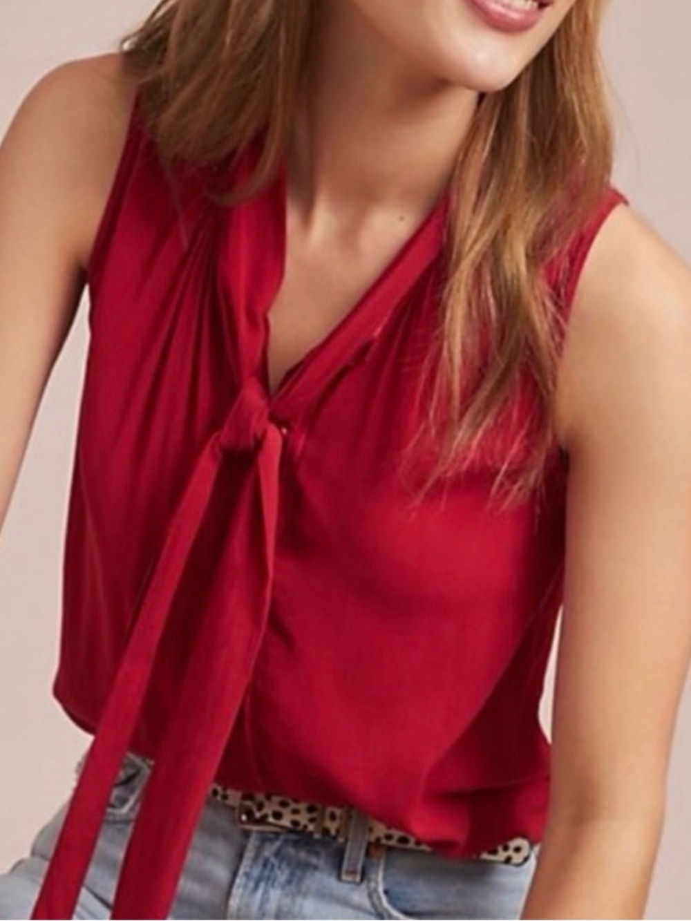 cloth & stone Red Sleeveless Tie-Neck Top